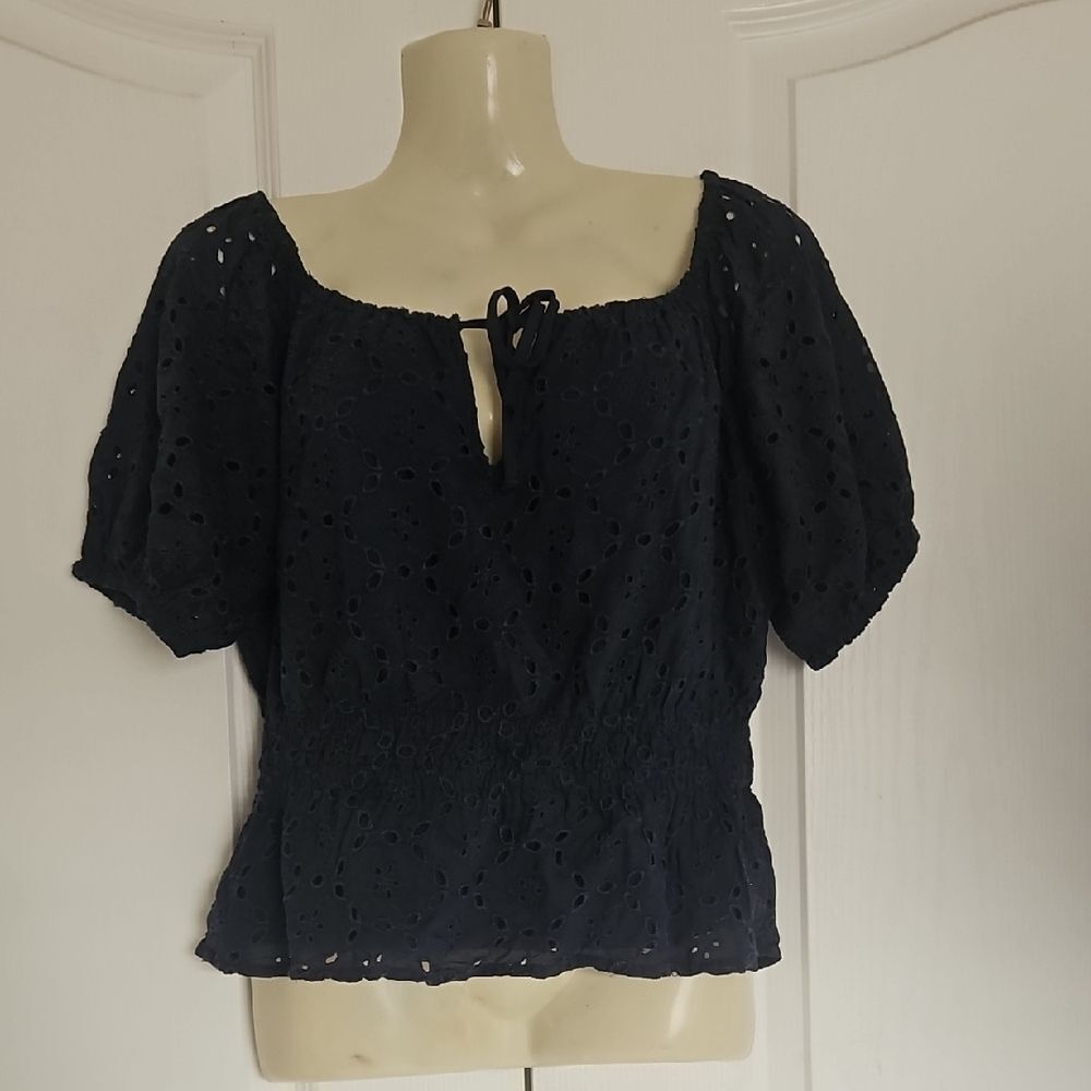 Women's Navy Eyelet Top